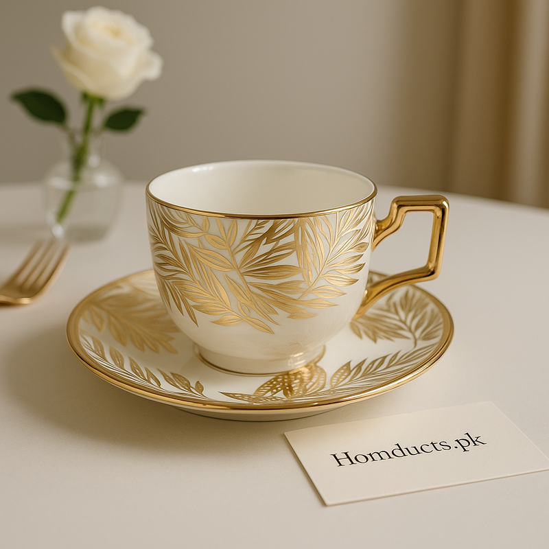 Luxury Gold Leaf Tea Cup & Saucer Set – 12-Piece Premium Porcelain (6 Cups + 6 Saucers)