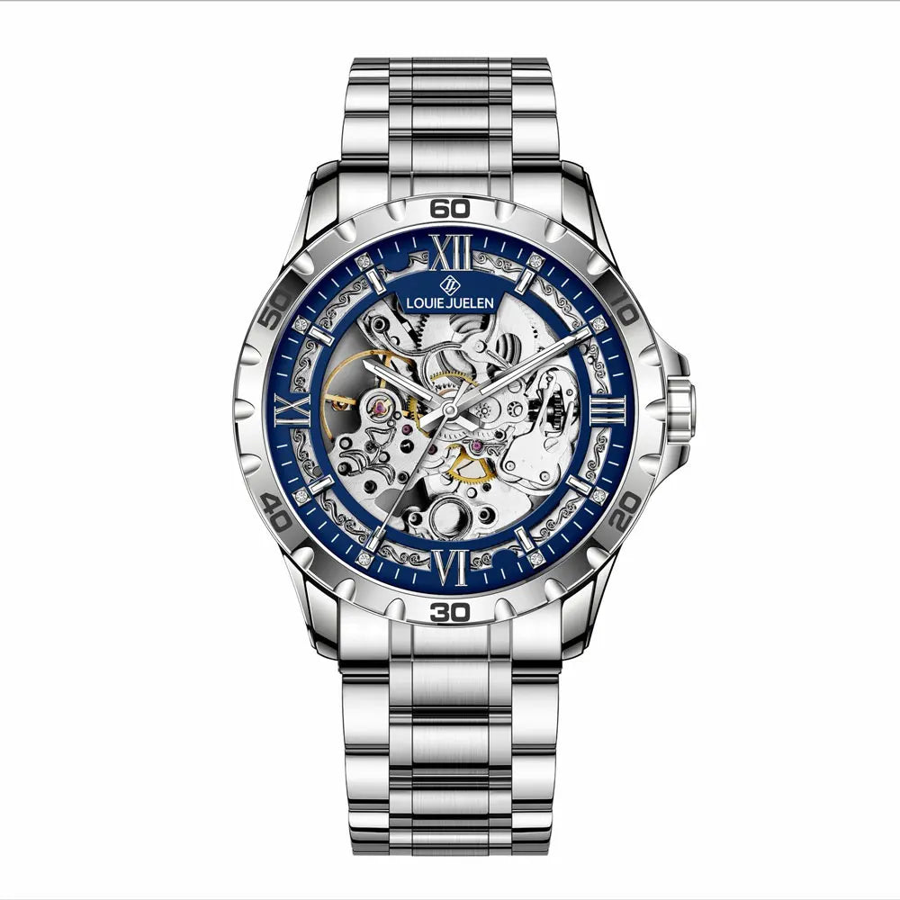 LOUIE JUELEN  Automatic Skeleton Mechanical Watch Men's Business Watch Water-Resistant Luminous Men's Wristwatch