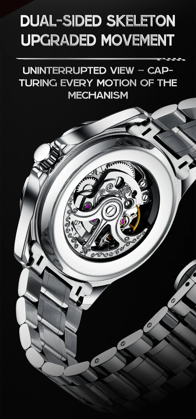 LOUIE JUELEN  Automatic Skeleton Mechanical Watch Men's Business Watch Water-Resistant Luminous Men's Wristwatch