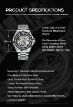 LOUIE JUELEN  Automatic Skeleton Mechanical Watch Men's Business Watch Water-Resistant Luminous Men's Wristwatch