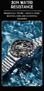 LOUIE JUELEN  Automatic Skeleton Mechanical Watch Men's Business Watch Water-Resistant Luminous Men's Wristwatch