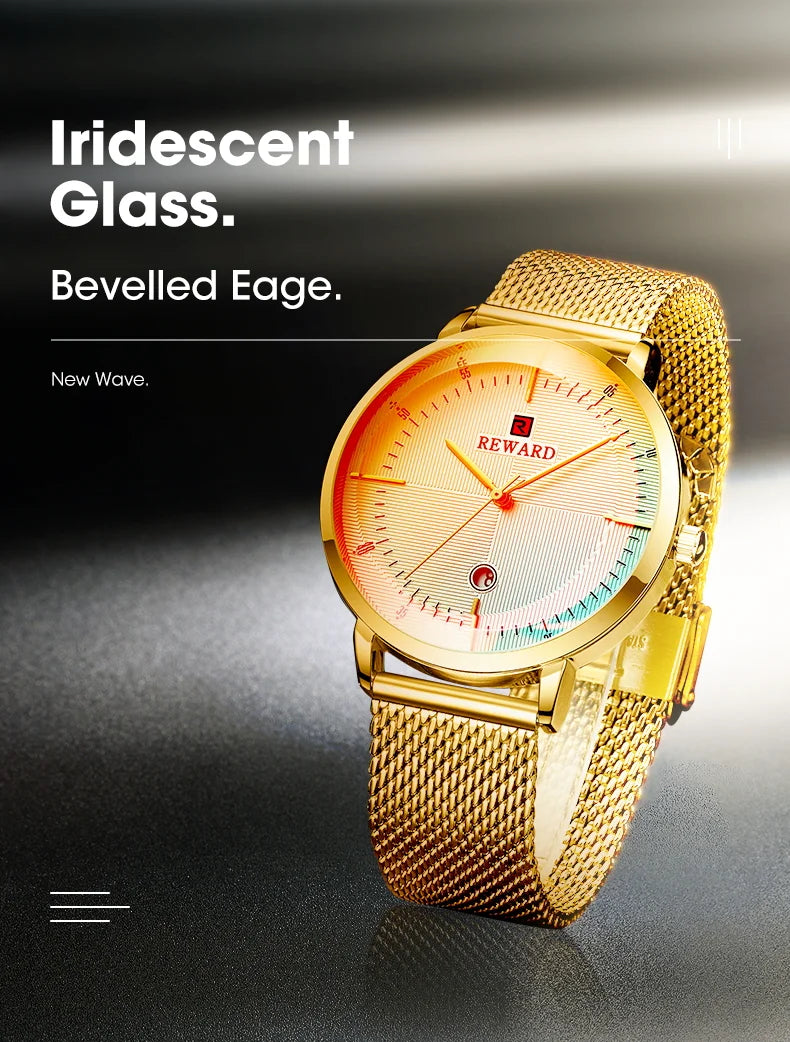 Reward Colorful Laser Changing Glass Men Watch. Featuring a vibrant, color-changing glass and a durable stainless steel strap, this watch is perfect for any sports or outdoor activities, as well as casual and formal occasions.
