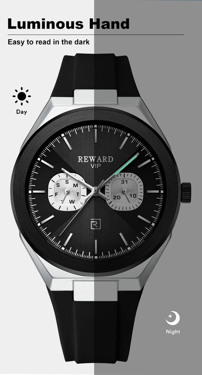 New Model REWARD Men's Watch Luxury Chronograph Business Wristwatch Solid Stainless Steel Band High Quality Watch