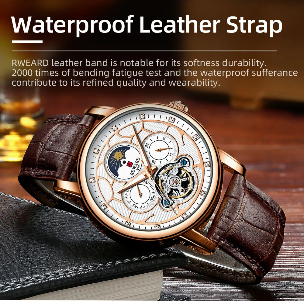 Reward Luxury men stainless steel automatic moon phase mechanical watch 2021 Custom logo casual fashion tourbillon wrist watch,RD33005M