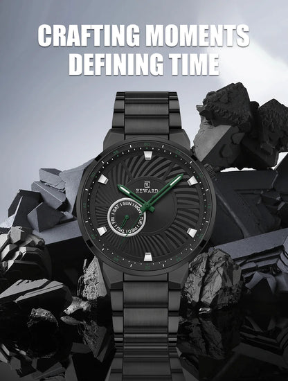 REWARD brand quartz watches for men luxury black color stainless steel quartz watches waterproof wheel custom clocks logo