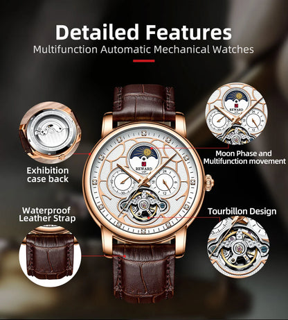 Reward Luxury men stainless steel automatic moon phase mechanical watch 2021 Custom logo casual fashion tourbillon wrist watch,RD33005M