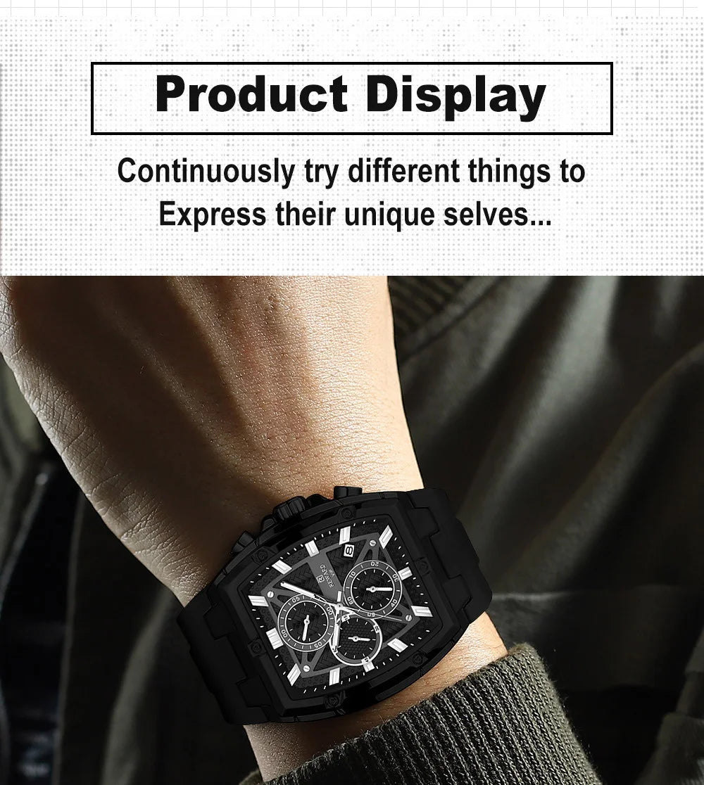 REWARD Fashion Watch Men Square Top Quality Luxury Alloy Quartz Watches Calendar Rubber Band Male Wrist Watches Factory OEM