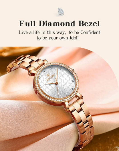 Reward 2022 New Arrival Wrist Watch Women Luxury Diamond Inlay Stainless Steel Ladies Golden Watches Wholesale Montre Acier RD21075L